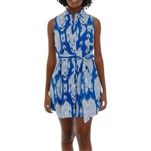 CROWN & IVY Ikat Print Button-Down Shirt Dress XL Coastal Chic Boho Luxe Summer